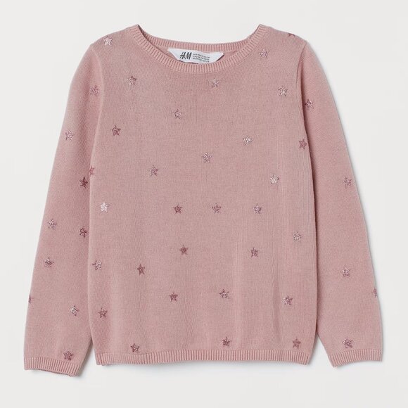 H&M Girls Fine Knit Pink Sparkle Stars Cotton Sweater - Picture 1 of 5